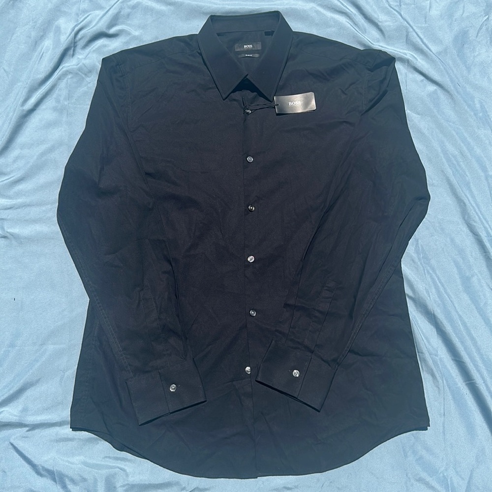 🆕BOSS Hugo Boss Astor Black Button Down Shirt Slim Fit Size 43/ 17 NWT